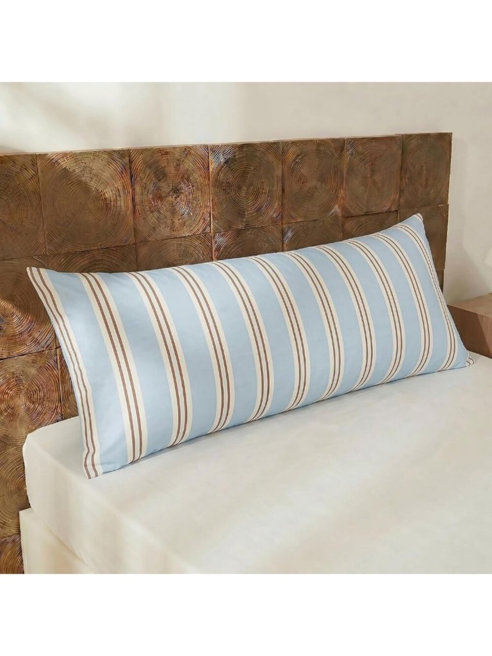 Soft Light Blue Striped Body Pillow Cover 20x54" | 100% Cotton, Breathable Case